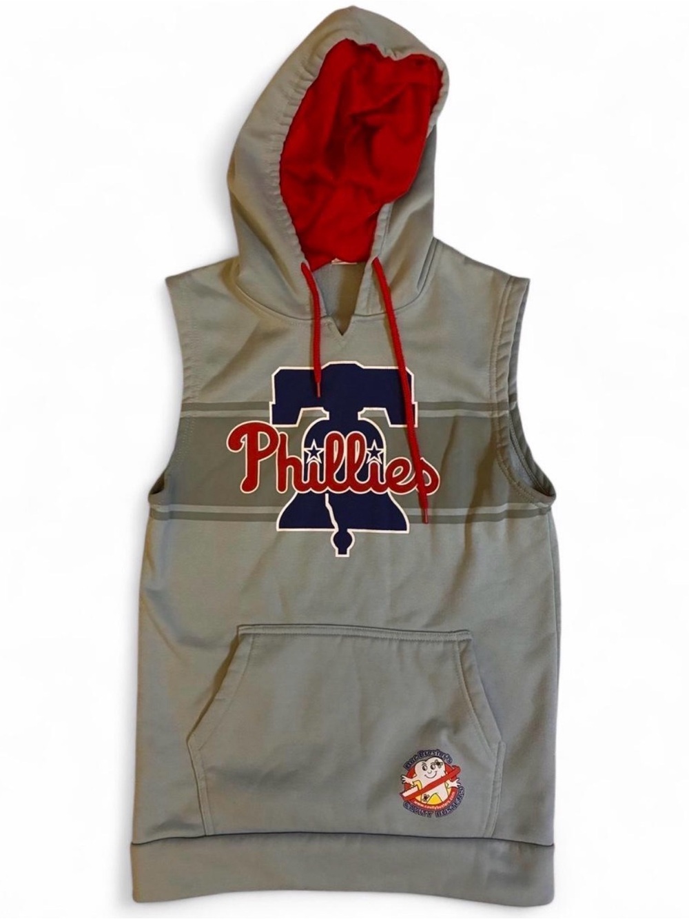 Phillies Sleeveless Hoodie - Gray with Red Accents